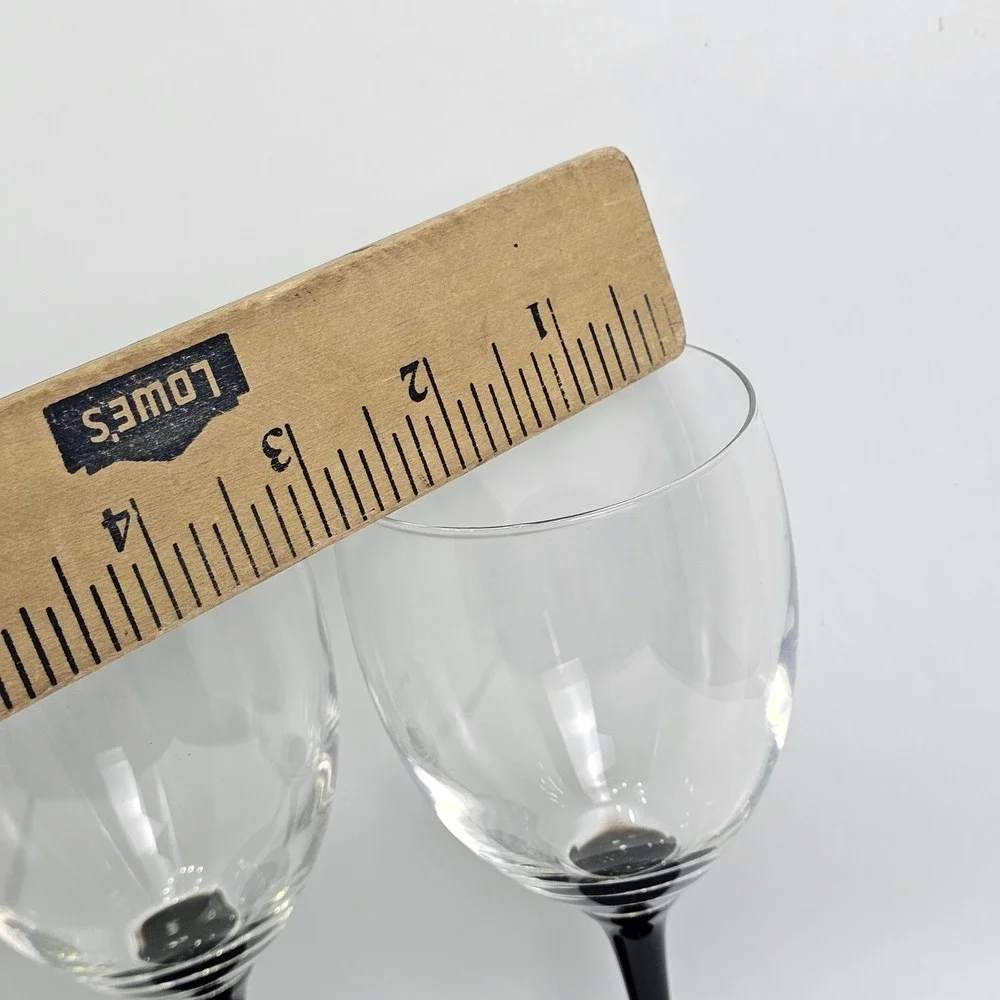 Vintage Luminarc Domino Black Stem Wine Glasses Set of 2 France Clear Bowl 8
